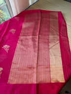 Kota Saree with printed sleeveless Blouse - Pink/Yellow