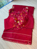 Kota Saree with printed sleeveless Blouse -  Red