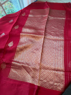 Kota Saree with printed sleeveless Blouse -  Red
