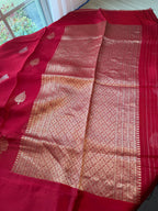 Kota Saree with printed sleeveless Blouse -  Red
