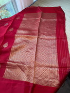 Kota Saree with printed sleeveless Blouse -  Red