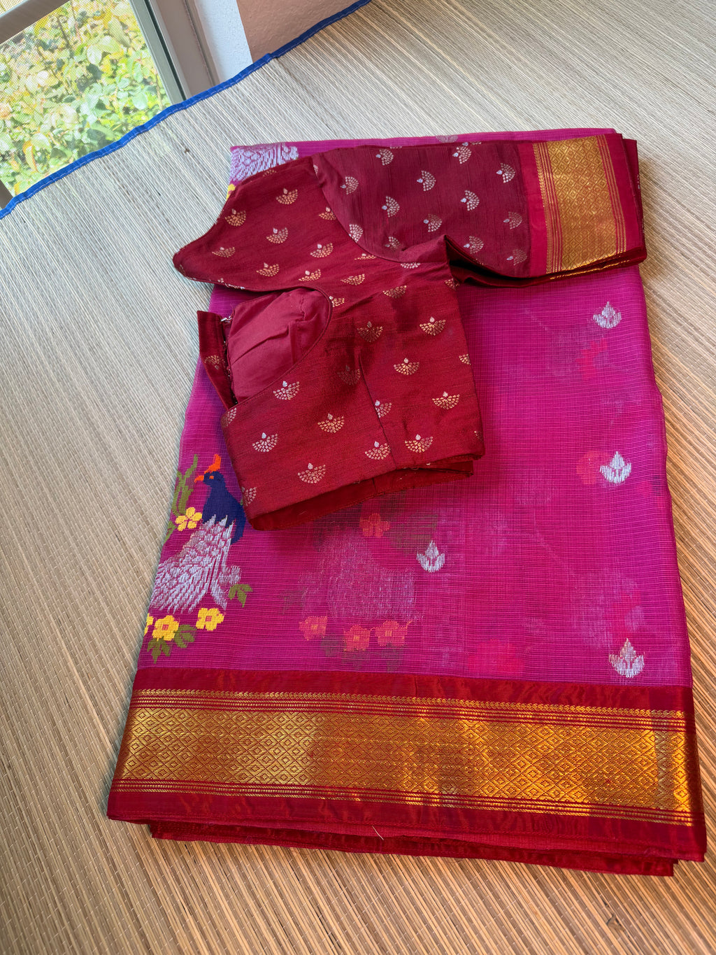 Pure Zari Kota Saree with Kanchi Fusion Border