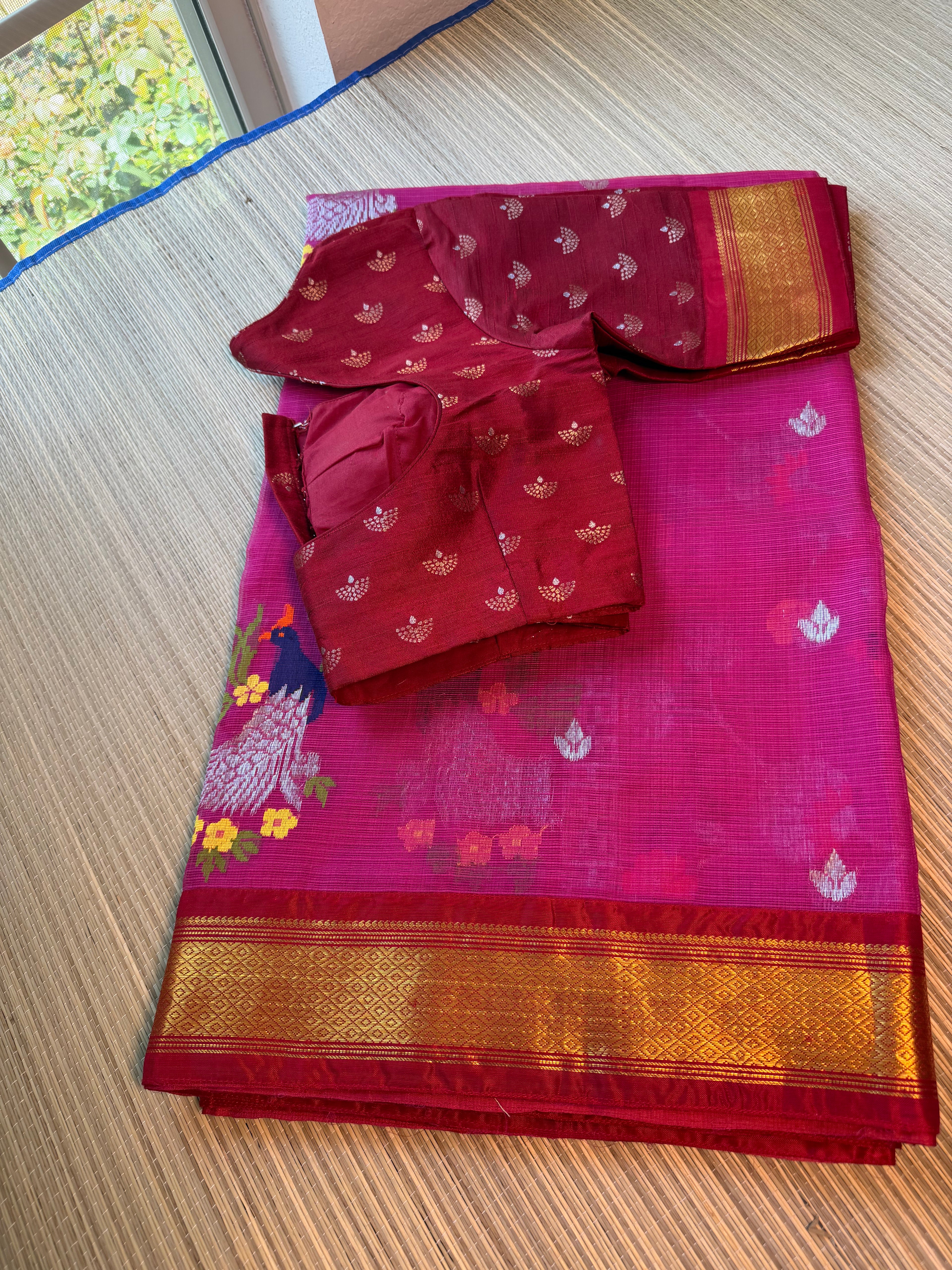 Pure Zari Kota Saree with Kanchi Fusion Border