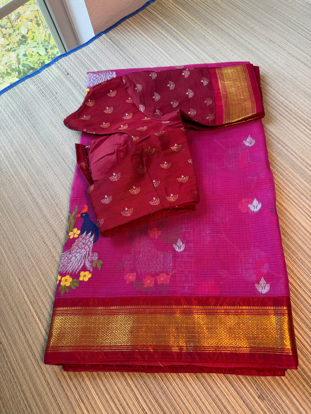 Pure Zari Kota Saree with Kanchi Fusion Border
