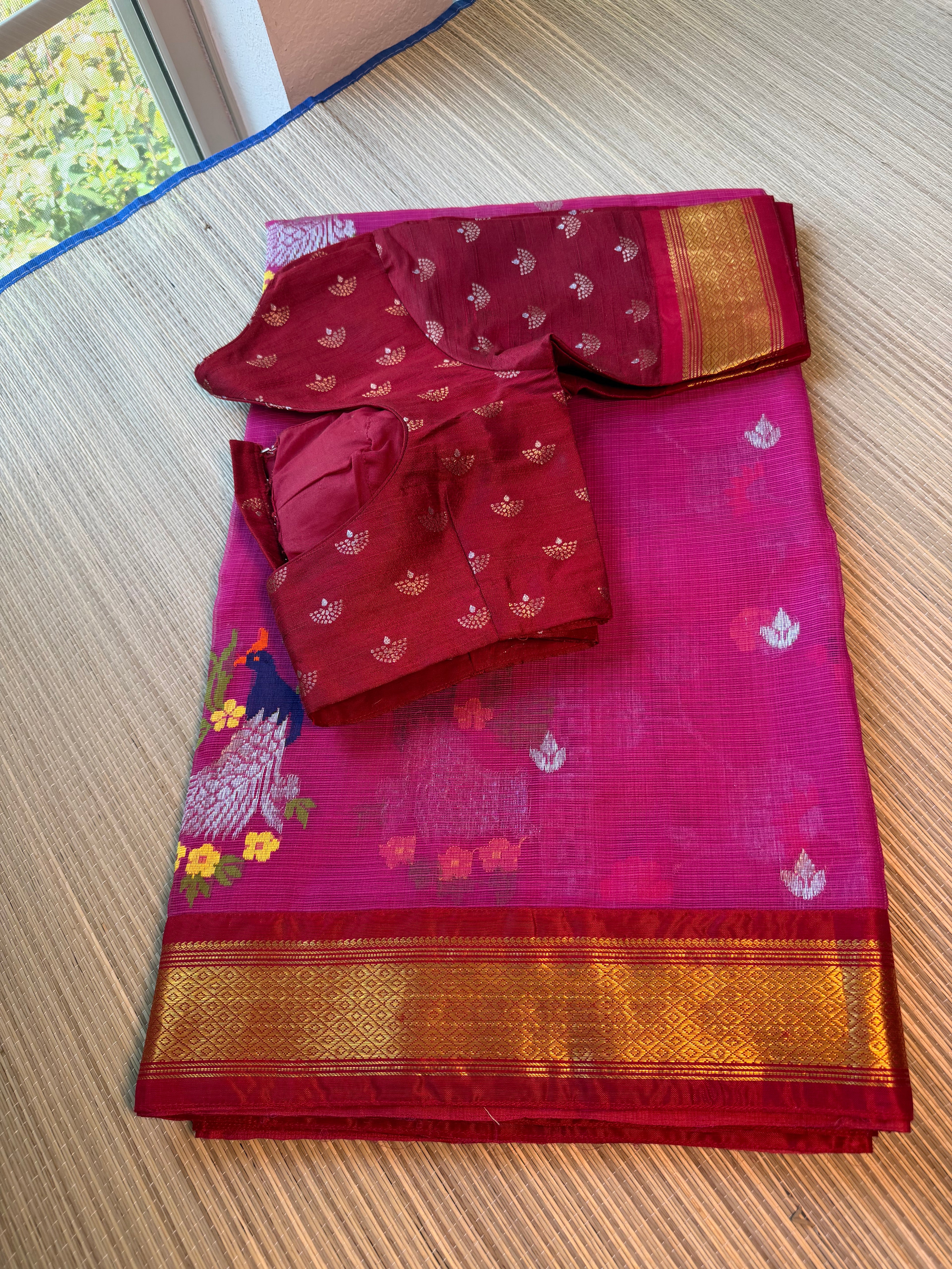 Pure Zari Kota Saree with Kanchi Fusion Border