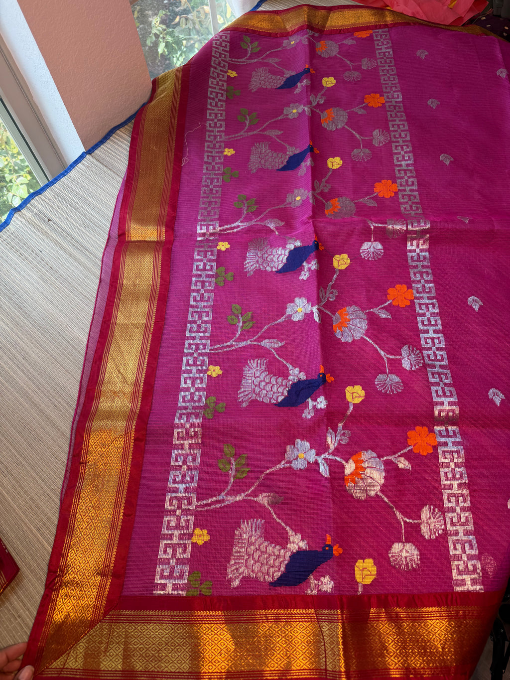 Pure Zari Kota Saree with Kanchi Fusion Border