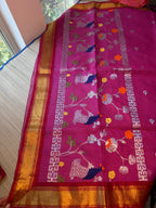 Pure Zari Kota Saree with Kanchi Fusion Border