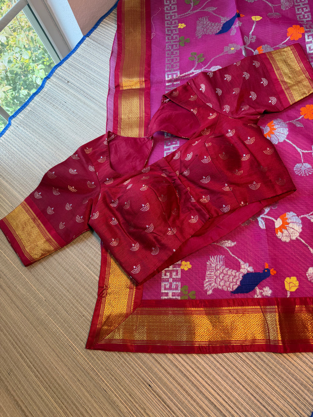 Pure Zari Kota Saree with Kanchi Fusion Border