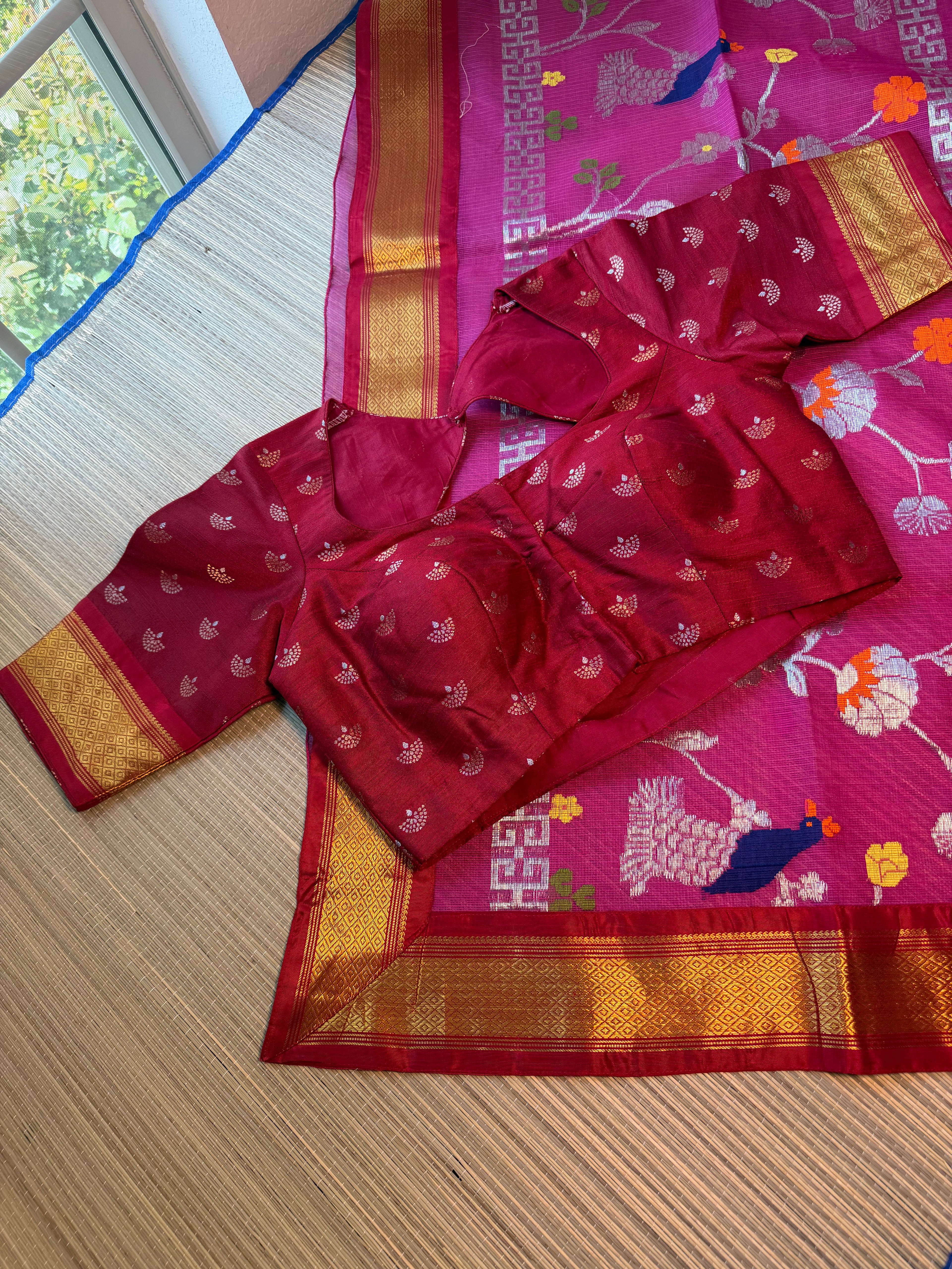 Pure Zari Kota Saree with Kanchi Fusion Border