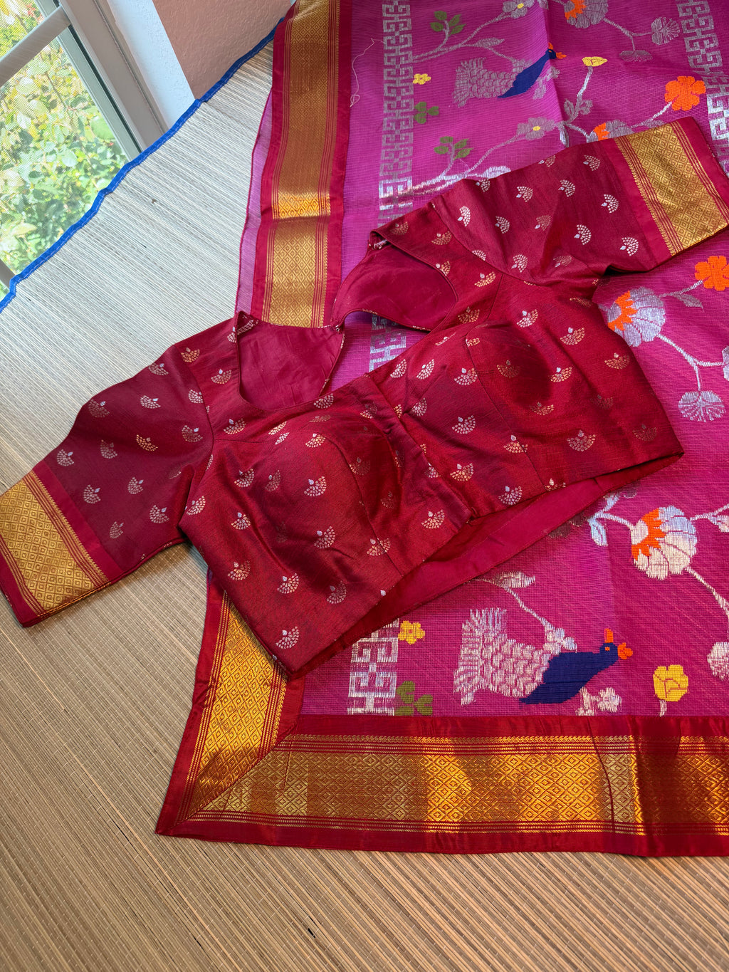 Pure Zari Kota Saree with Kanchi Fusion Border