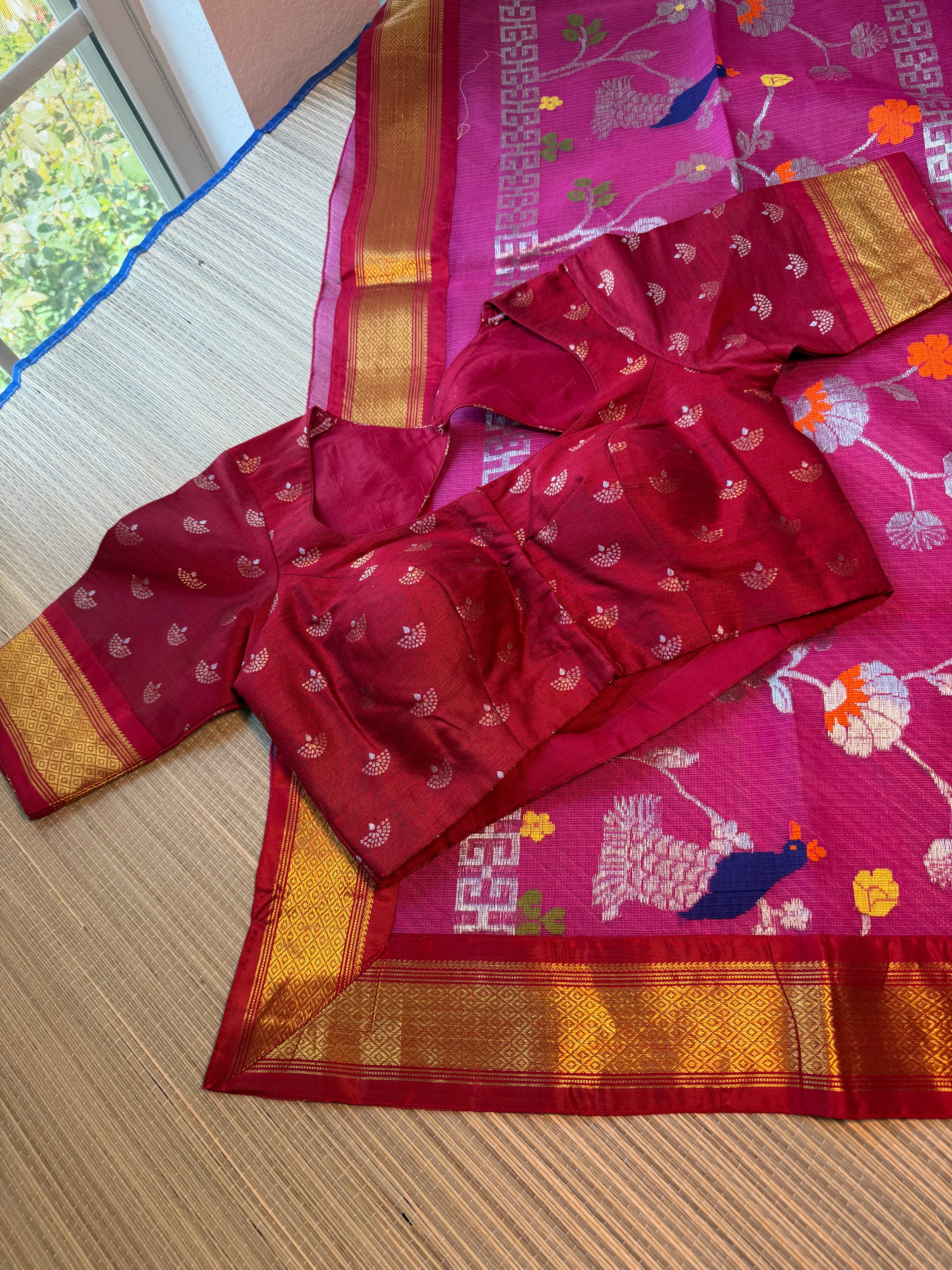 Pure Zari Kota Saree with Kanchi Fusion Border