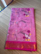 Pure Zari Kota Saree with Kanchi Fusion Border - Pink/Dark Pink