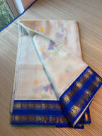 Pure Zari Kota Saree with Kanchi Fusion Border - Blue border