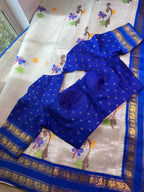Pure Zari Kota Saree with Kanchi Fusion Border - Blue border