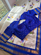Pure Zari Kota Saree with Kanchi Fusion Border - Blue border