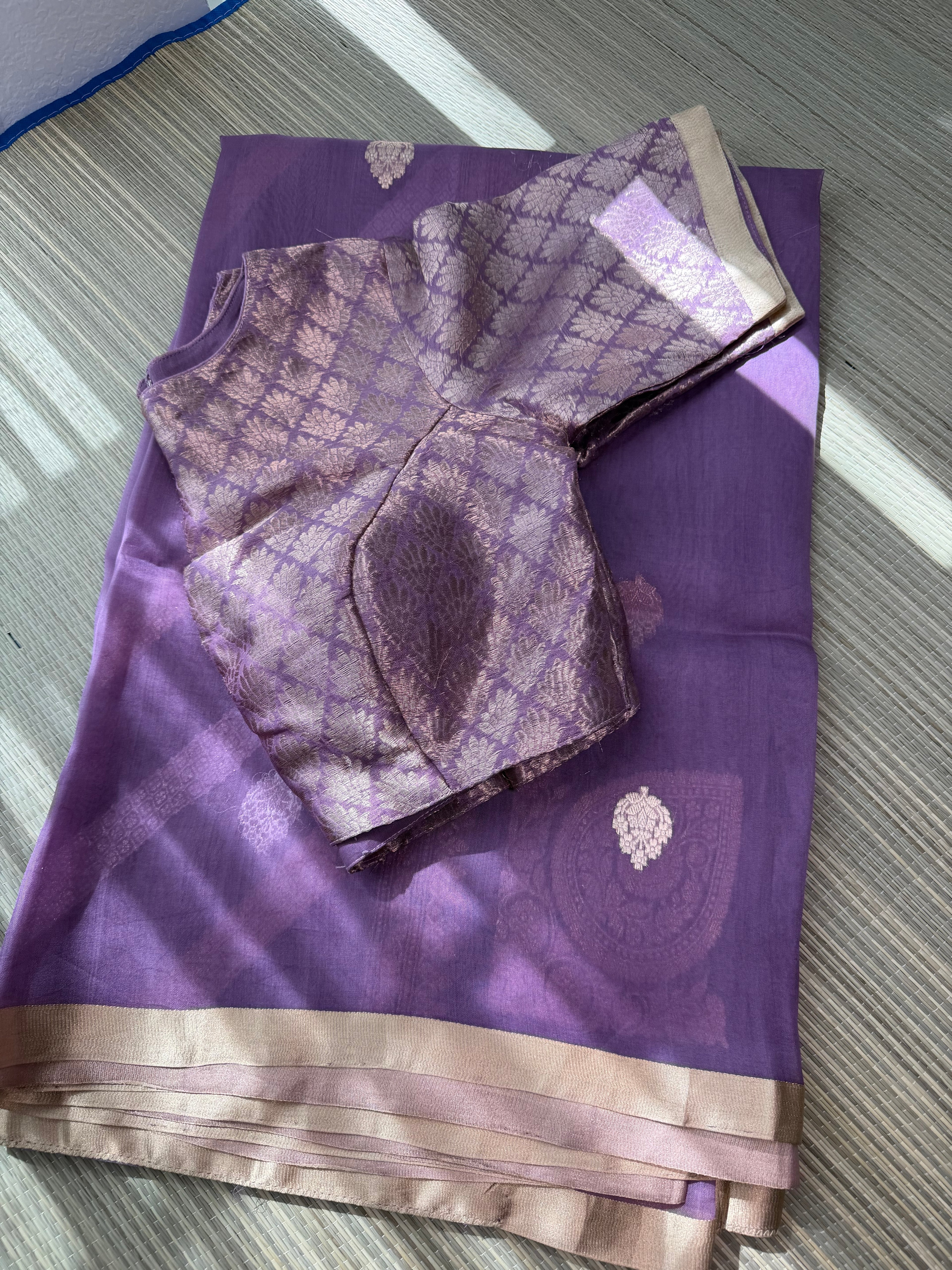 Kora Organza Saree with Rich Brocade Blouse - Mauve