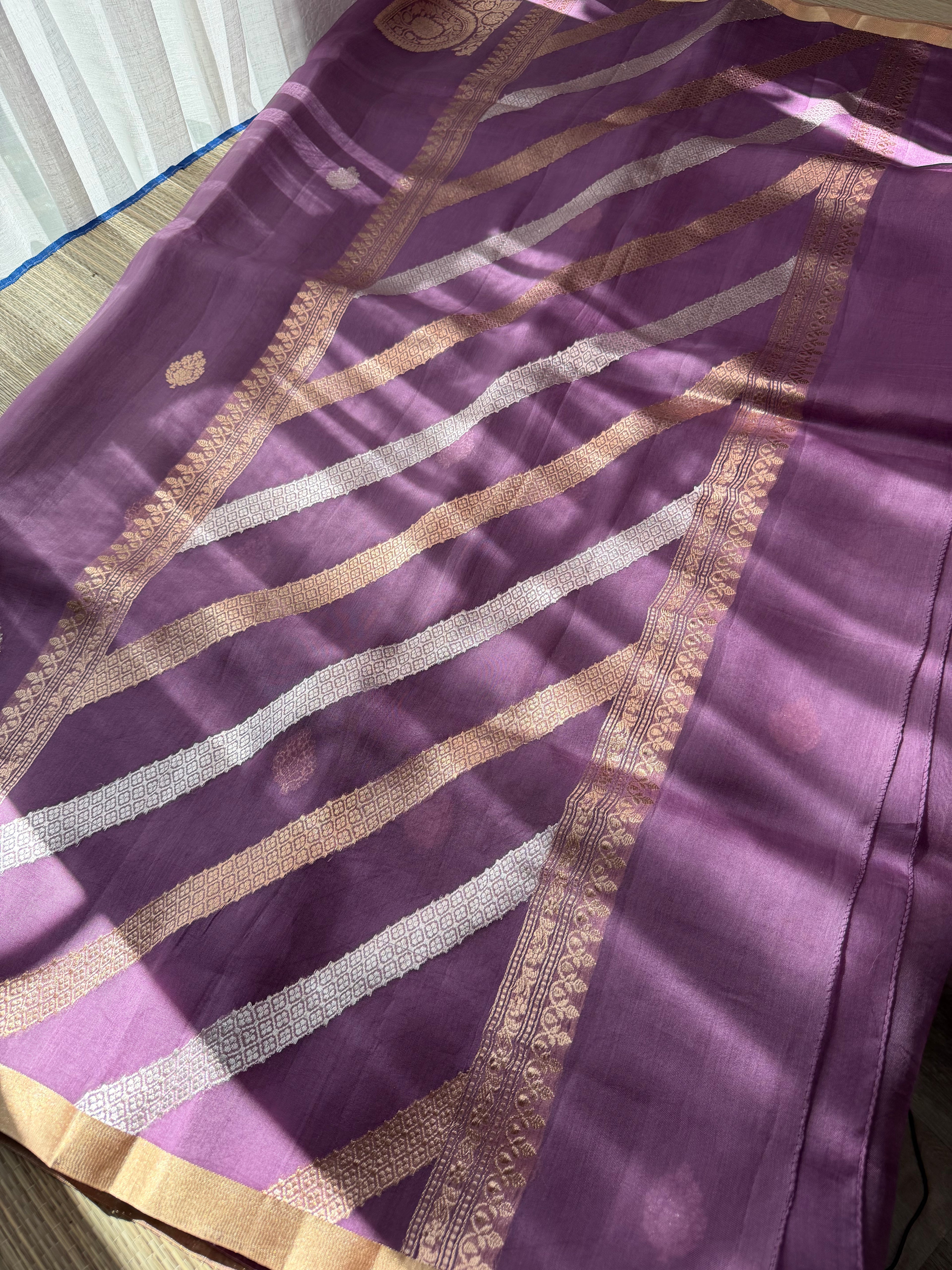 Kora Organza Saree with Rich Brocade Blouse - Mauve