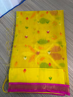 Muslin Jamdani Saree with Kanchi Border - Yellow/Pink