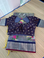 Muslin Jamdani Saree with Kanchi Border - Silver border