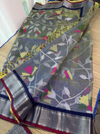 Muslin Jamdani Saree with Kanchi Border - Silver border