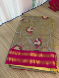 Muslin Jamdani Saree with Kanchi Border - Green/Pink