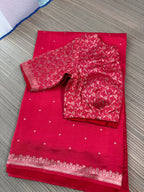 Red Benares Saree  with brocade blouse
