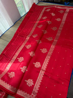 Red Benares Saree  with brocade blouse