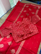 Red Benares Saree  with brocade blouse