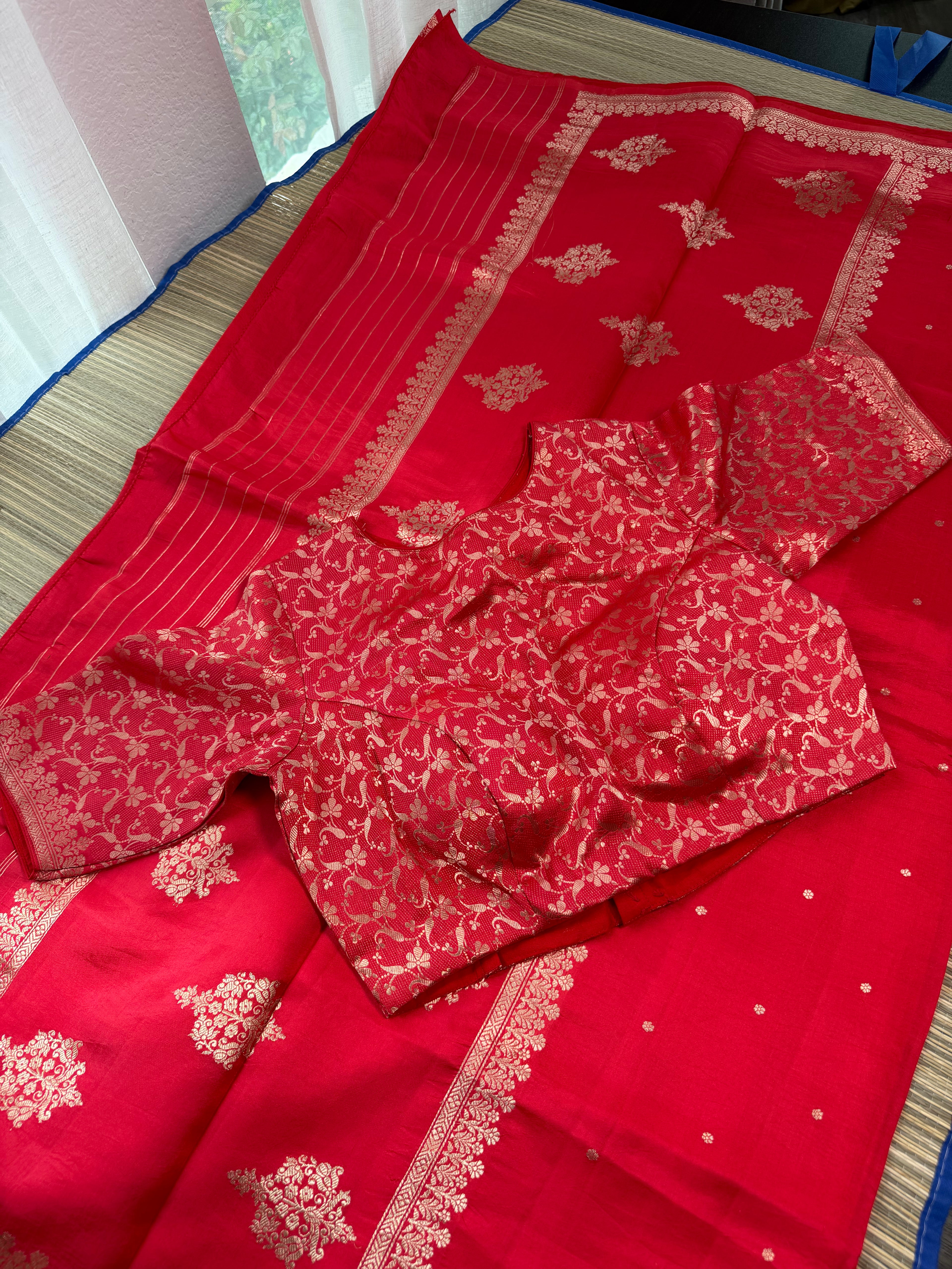 Red Benares Saree  with brocade blouse