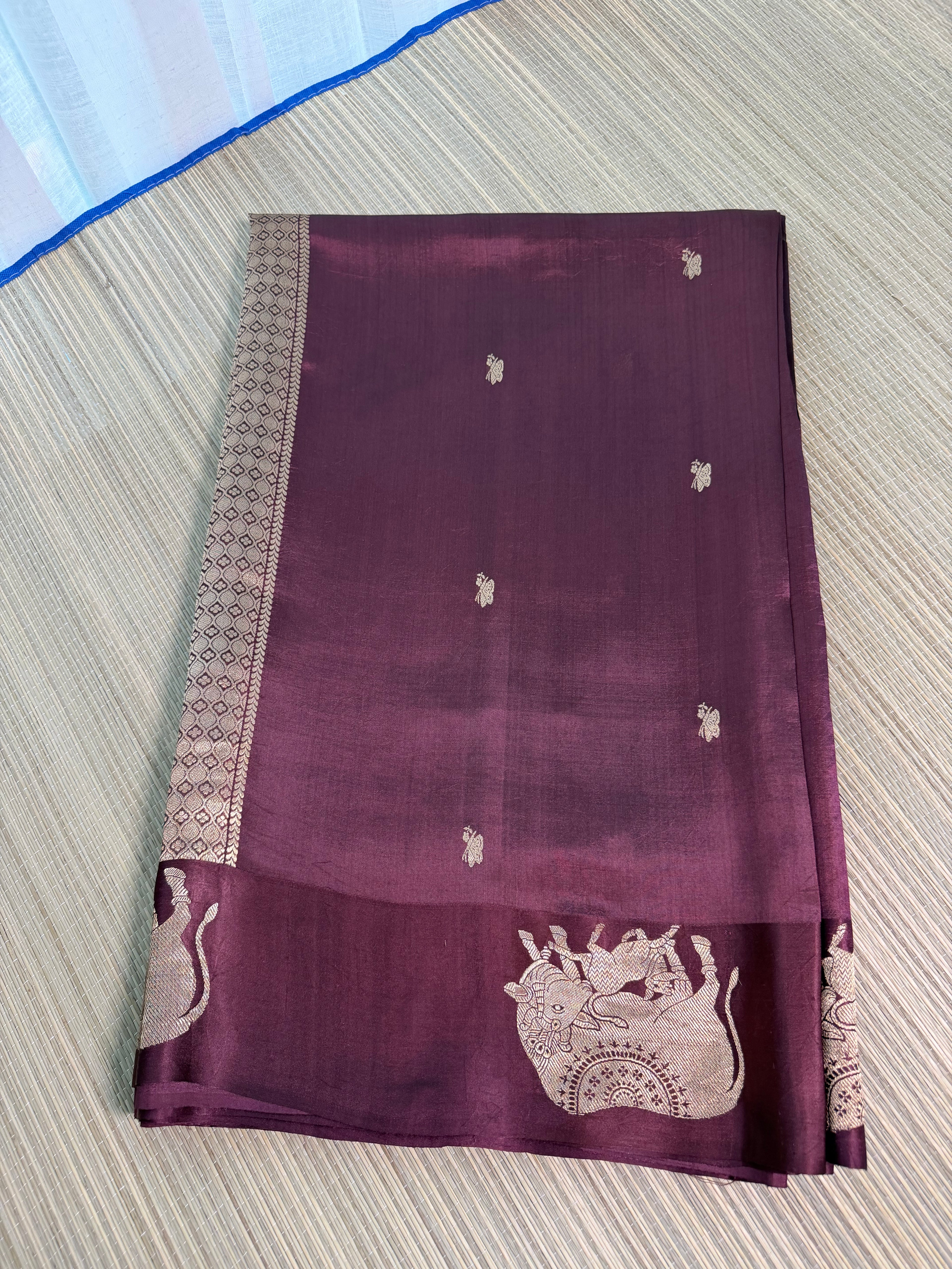 Wine Benarasi Silk Saree with Brocade Blouse
