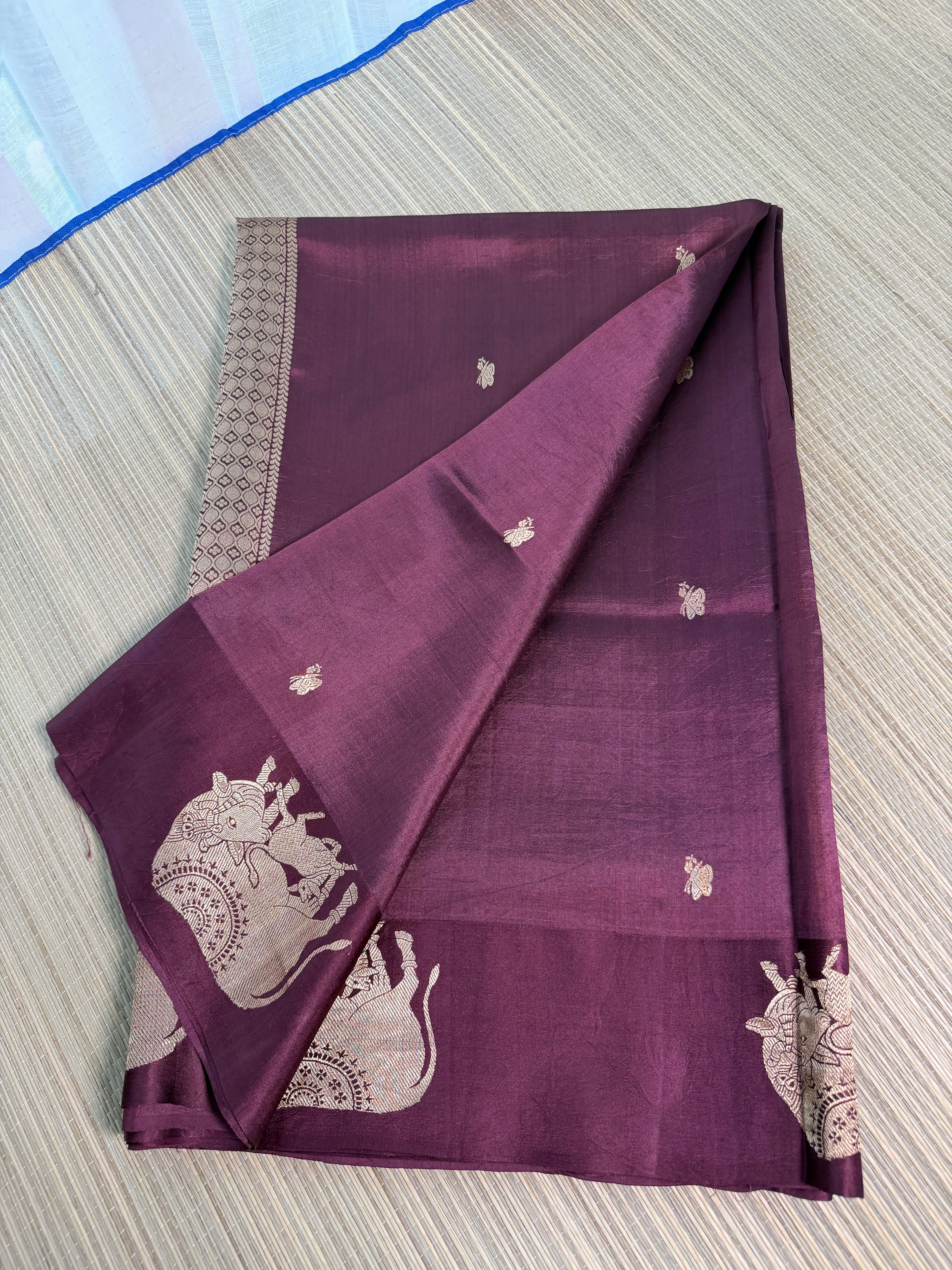 Wine Benarasi Silk Saree with Brocade Blouse