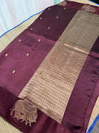 Wine Benarasi Silk Saree with Brocade Blouse