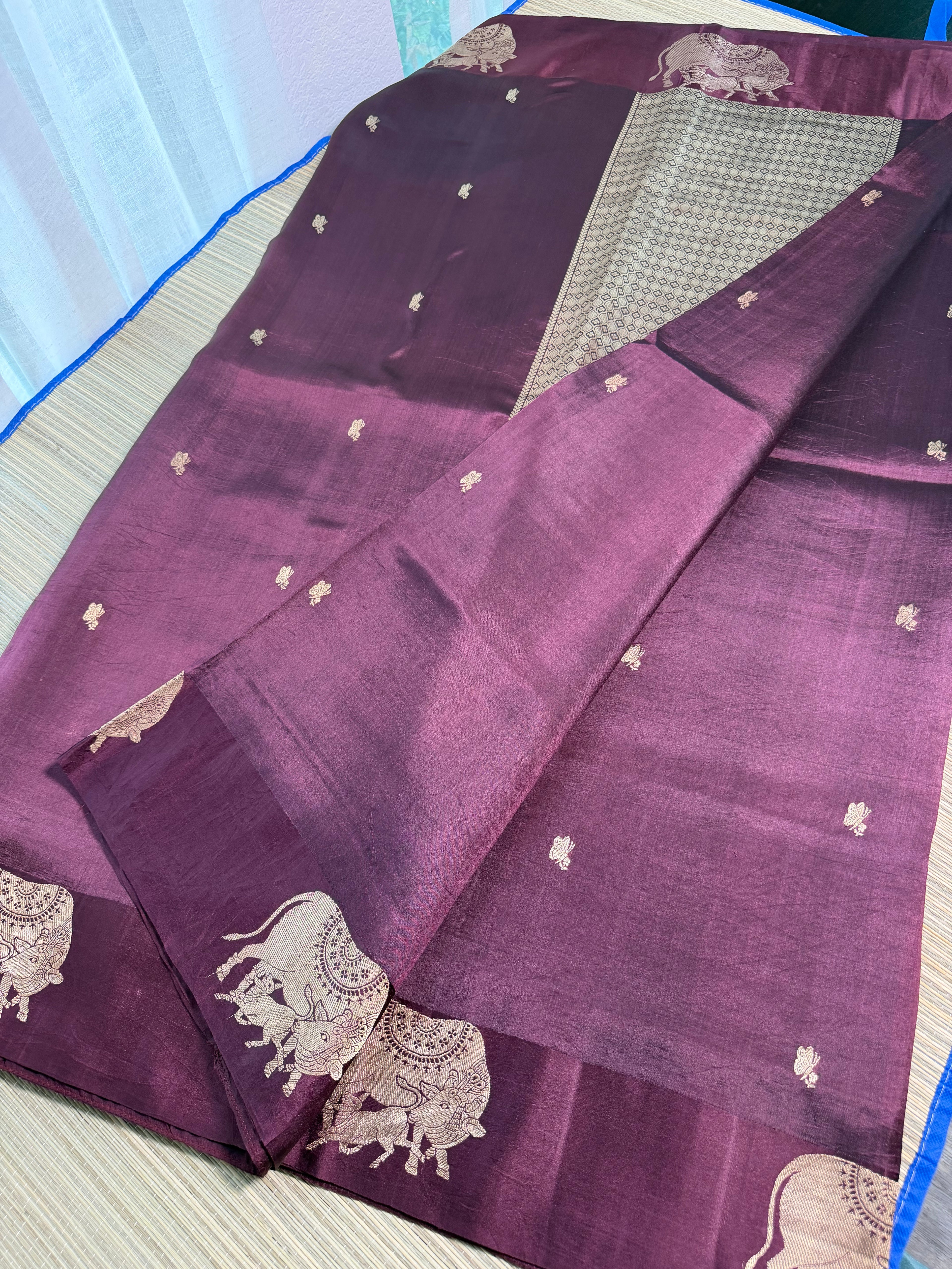 Wine Benarasi Silk Saree with Brocade Blouse