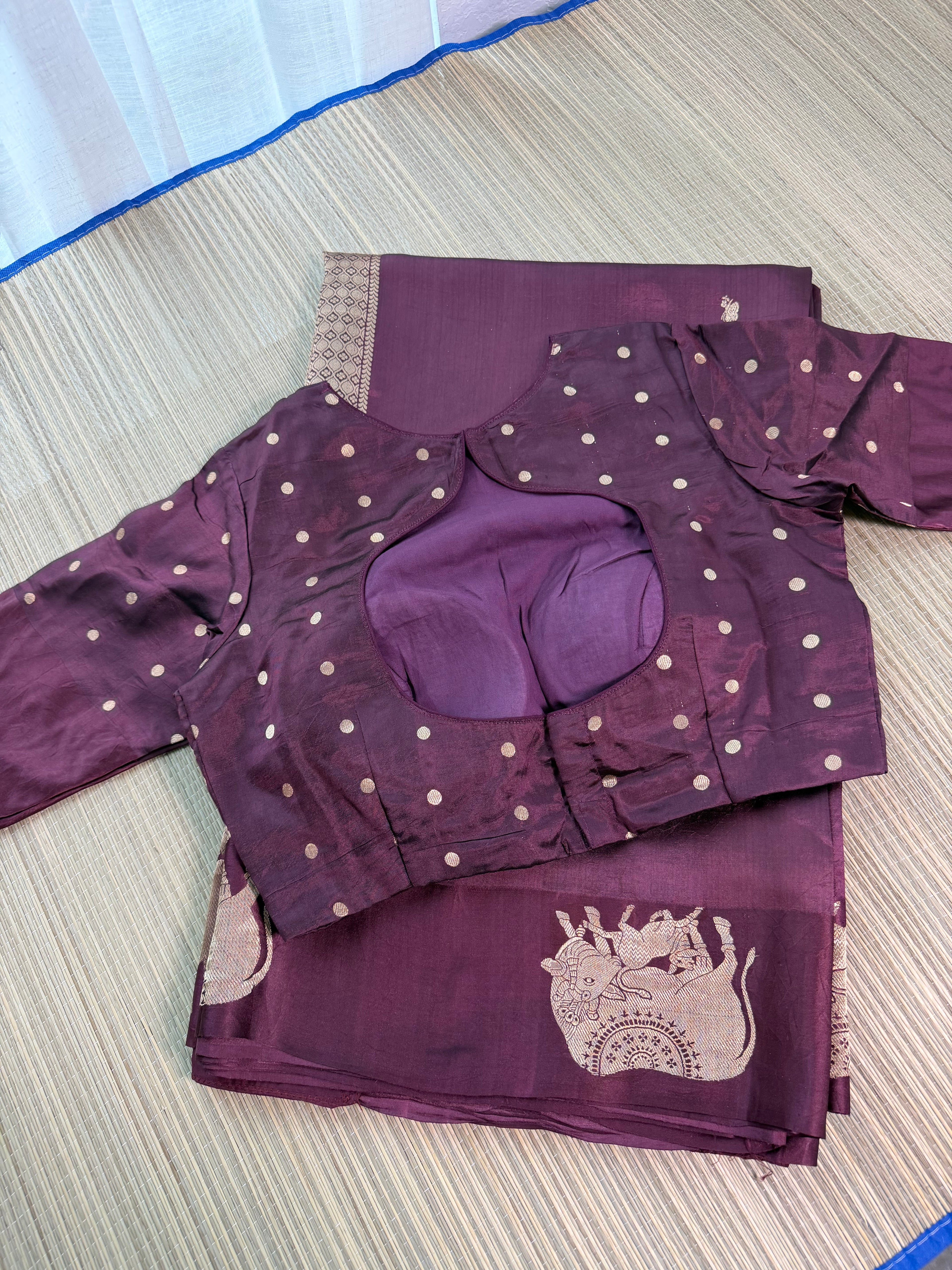 Wine Benarasi Silk Saree with Brocade Blouse