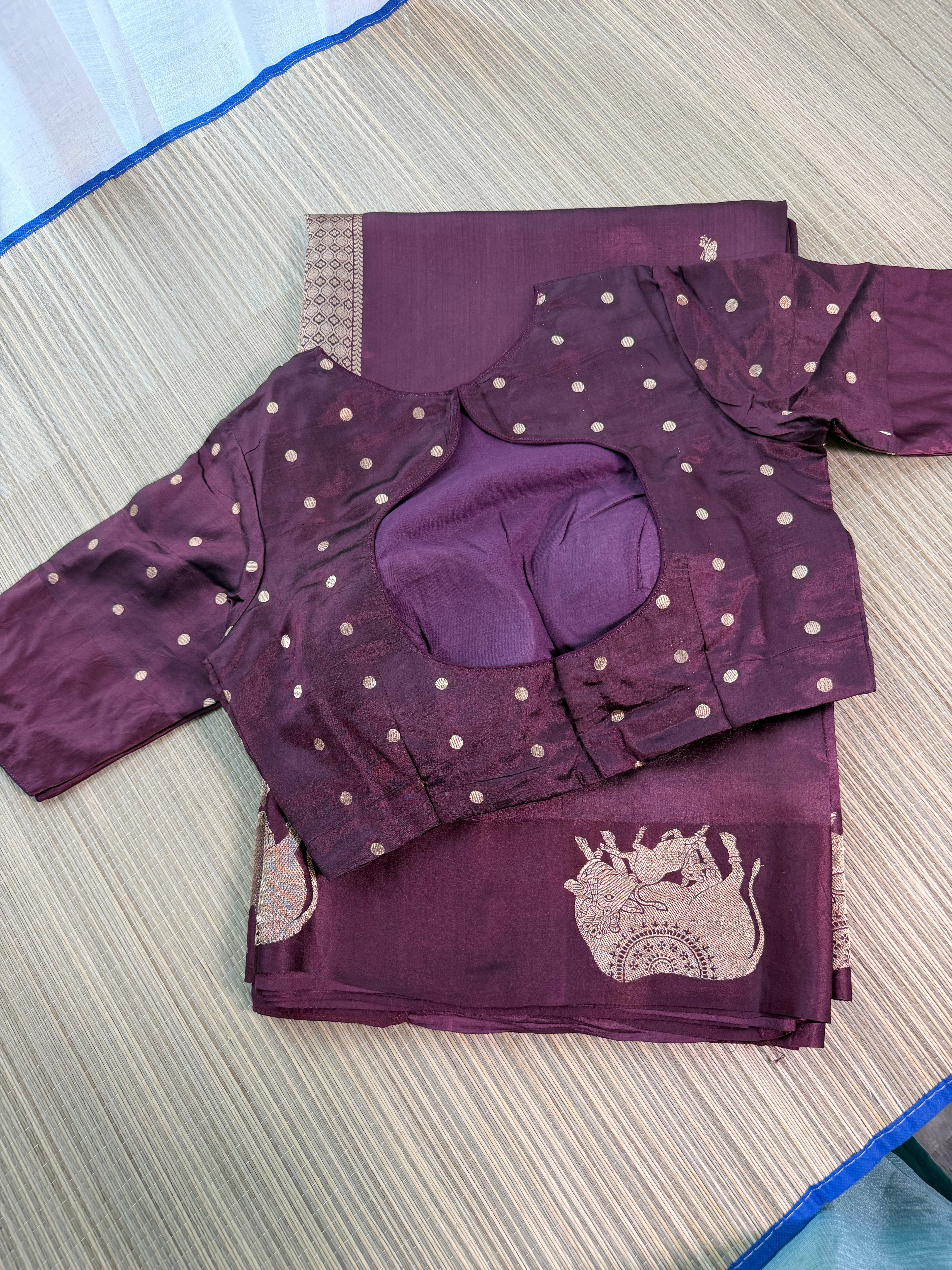 Wine Benarasi Silk Saree with Brocade Blouse