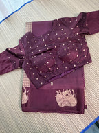 Wine Benarasi Silk Saree with Brocade Blouse