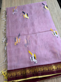 Muslin Jamdani Saree with Kanchi Border - Mauve