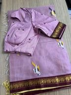 Muslin Jamdani Saree with Kanchi Border - Mauve