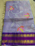 Tissue Muslin Saree with Tissue Raw Silk Embroidered Blouse -Lavendar/violet