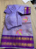 Tissue Muslin Saree with Tissue Raw Silk Embroidered Blouse -Lavendar/violet