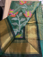 Tissue Muslin Saree with Tissue Raw Silk Embroidered Blouse - Green/Green