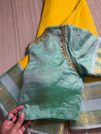 Yellow Kanchipuram Silk Saree with Mint Green Zari Border