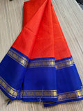 Orange & Blue Kanchipuram Silk Saree with Embroidered Blouse