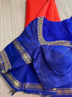 Orange & Blue Kanchipuram Silk Saree with Embroidered Blouse