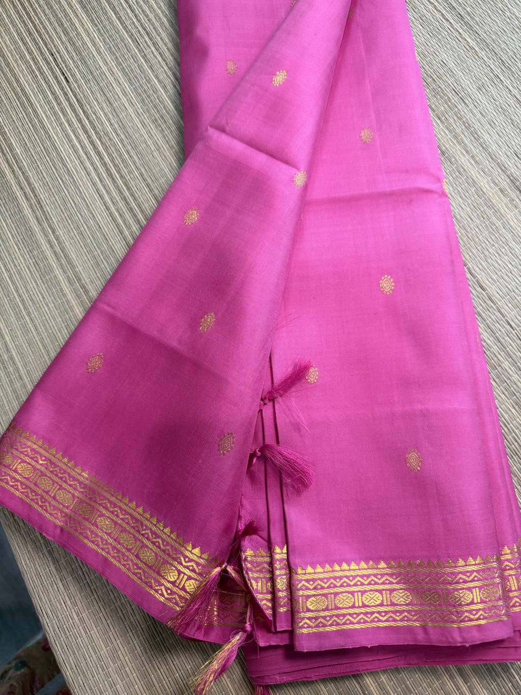 Pink Kanchipuram Silk Saree with Heavy Embroidered Blouse