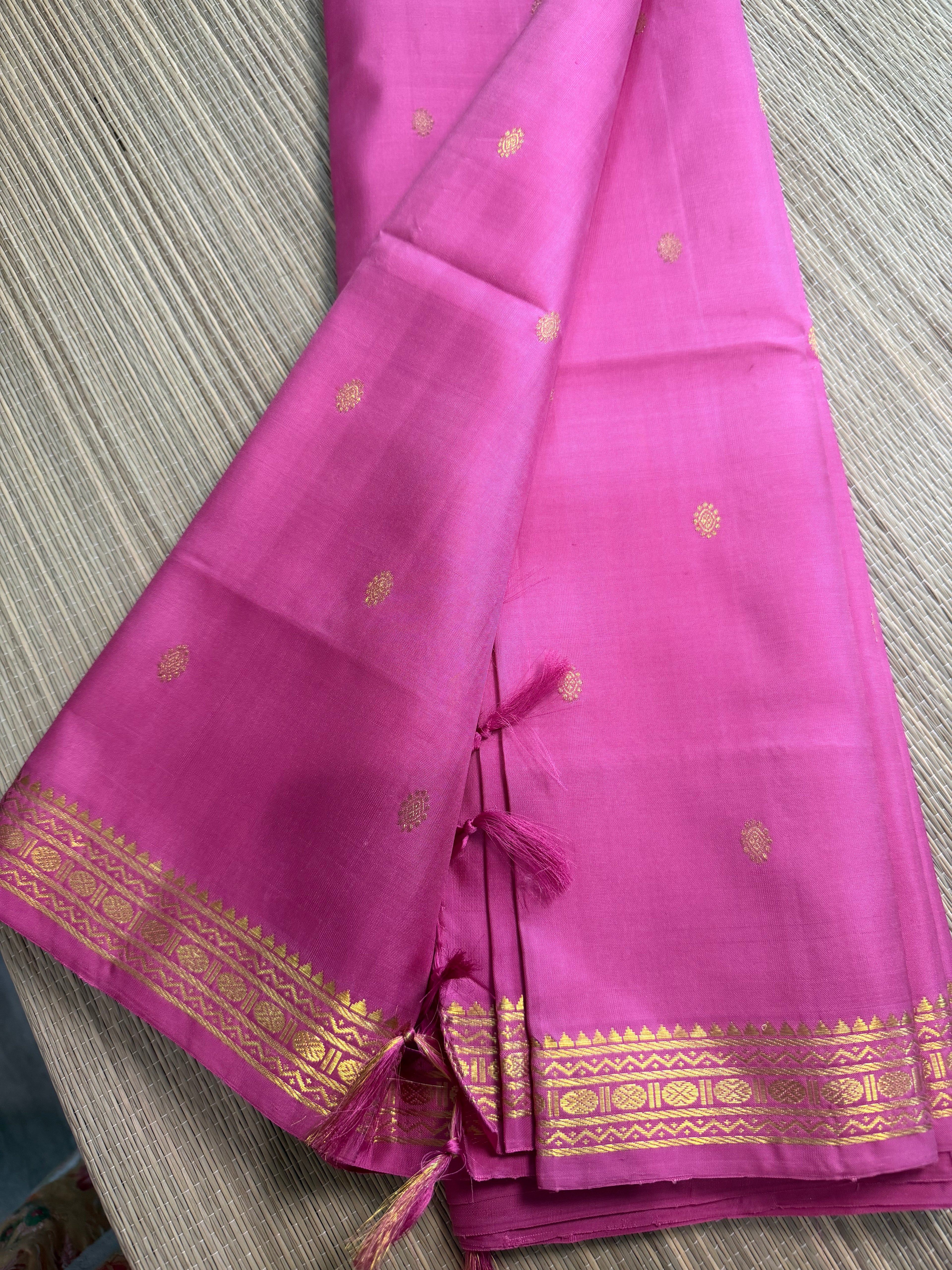 Pink Kanchipuram Silk Saree with Heavy Embroidered Blouse
