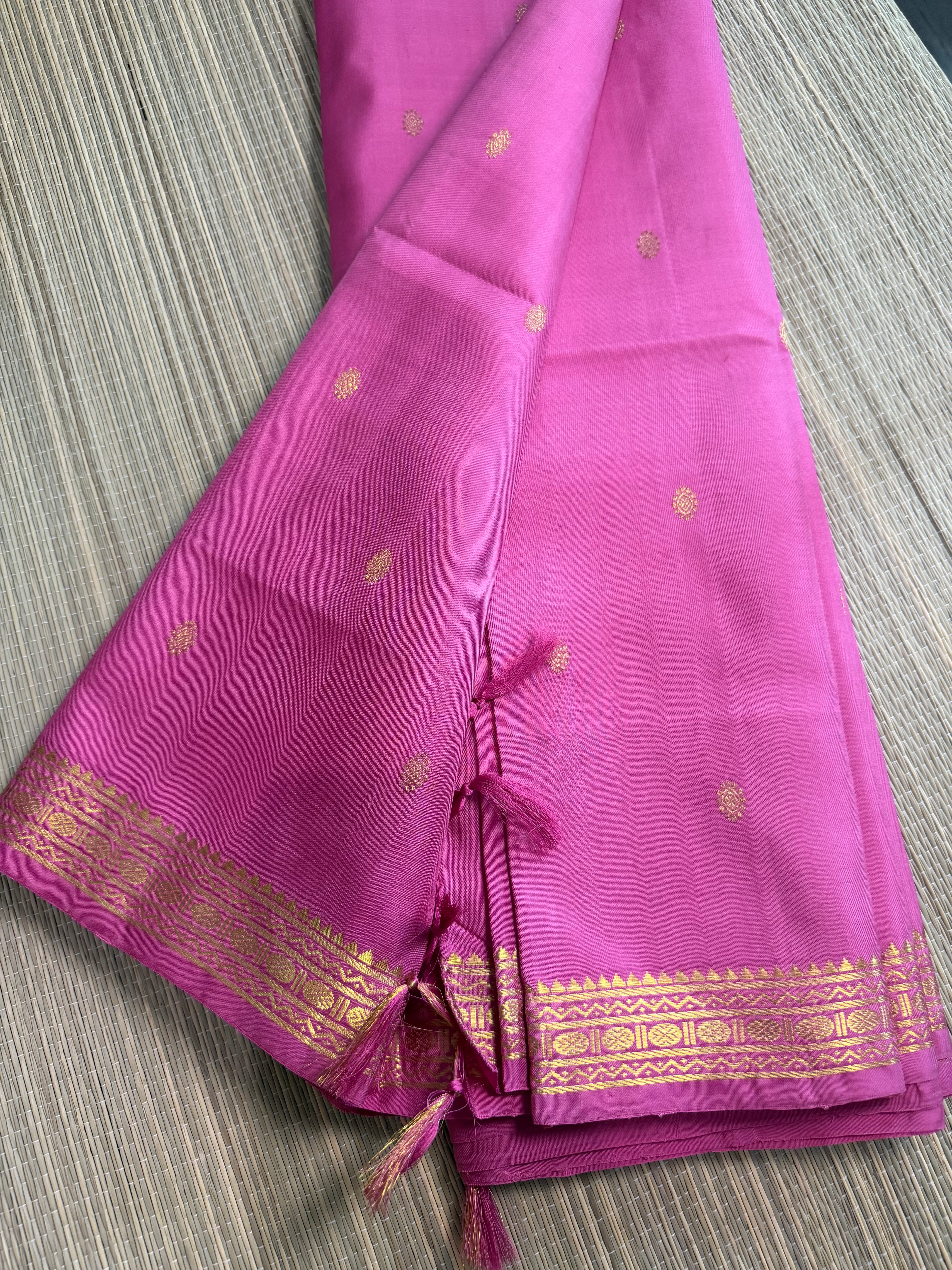 Pink Kanchipuram Silk Saree with Heavy Embroidered Blouse