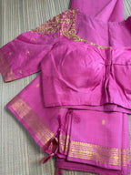 Pink Kanchipuram Silk Saree with Heavy Embroidered Blouse