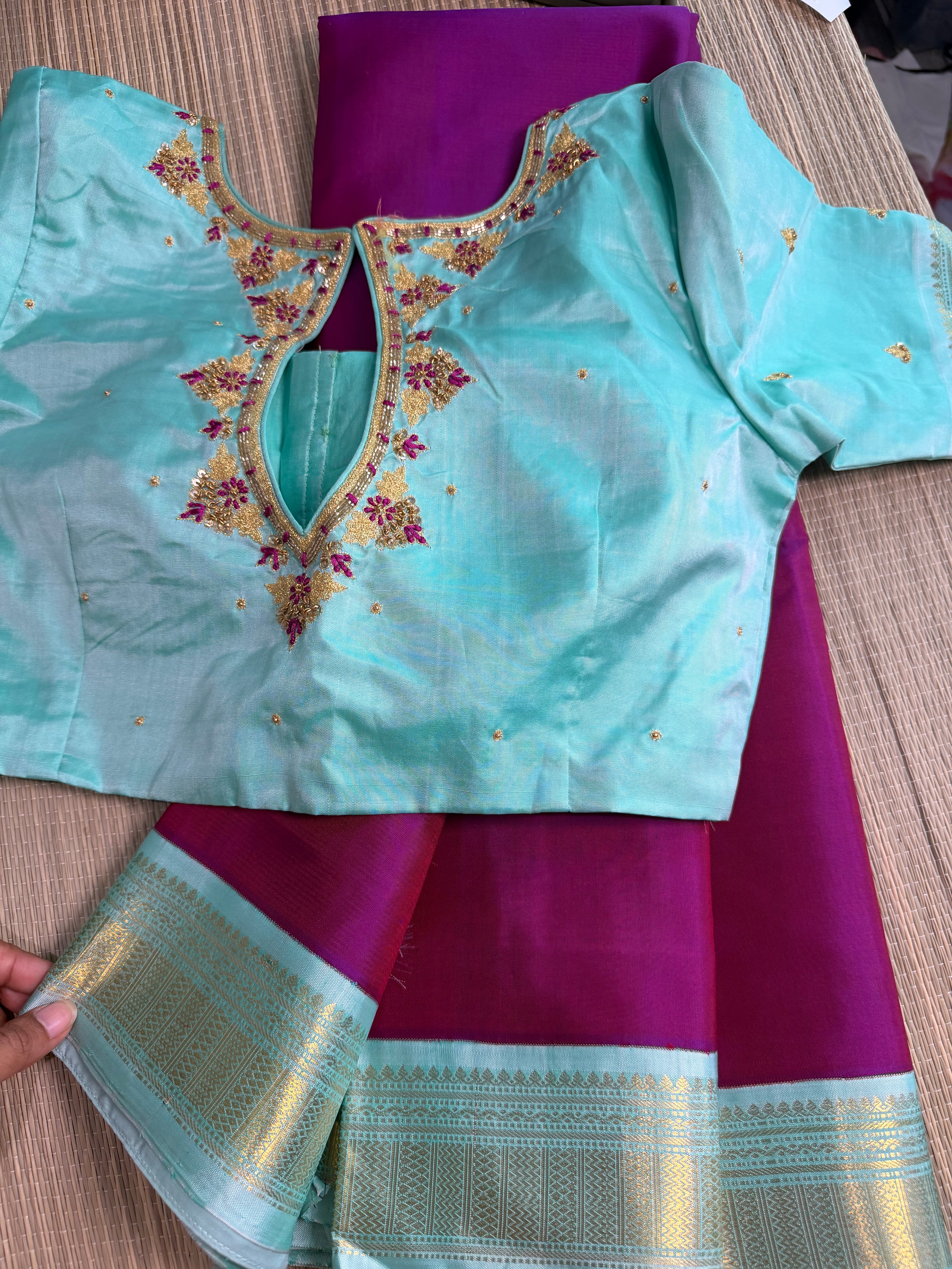 Magenta Pink Kanchipuram Silk Saree with Embroidered Blouse