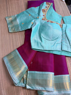 Magenta Pink Kanchipuram Silk Saree with Embroidered Blouse